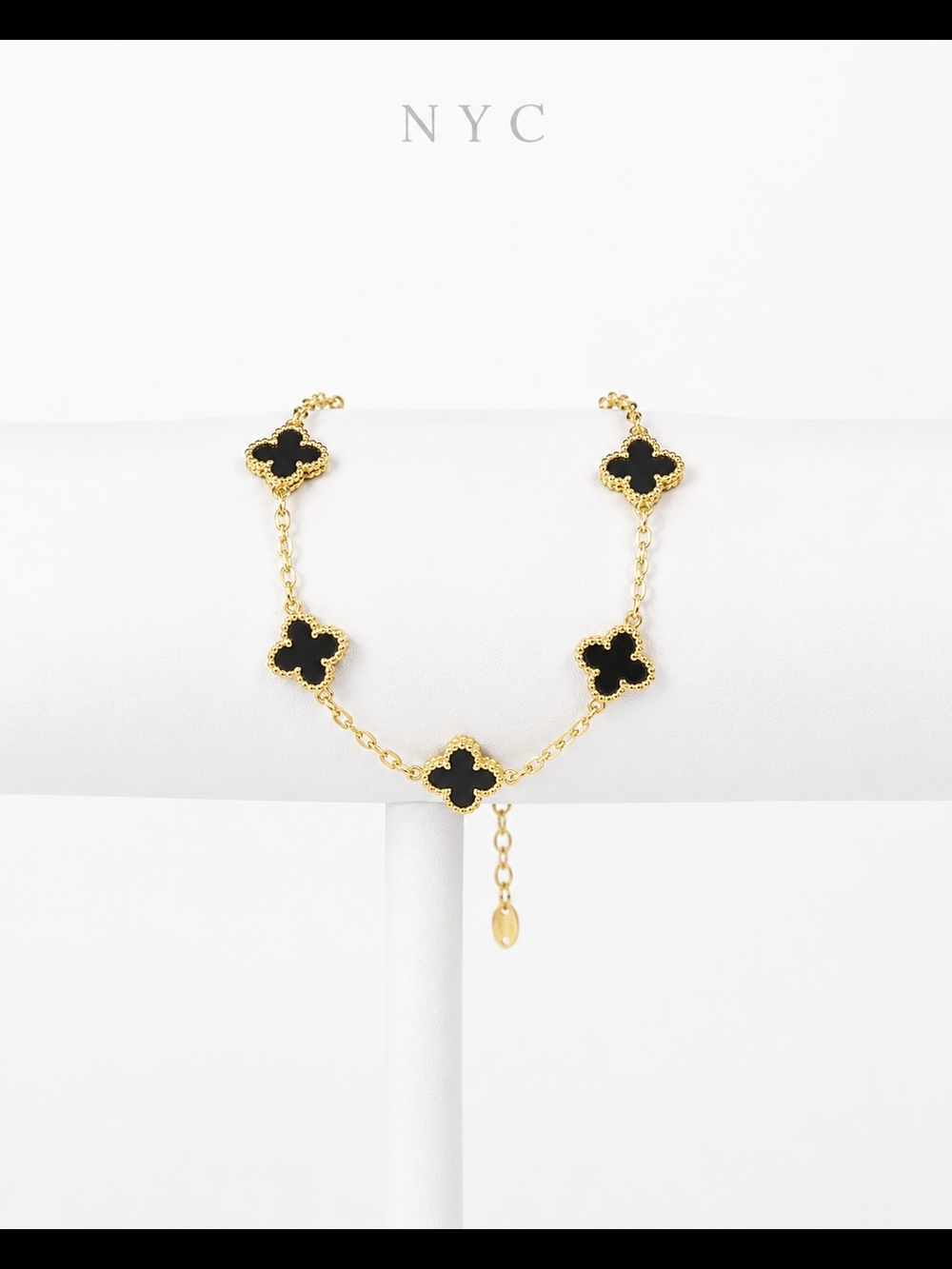 Gold & Black Clover Link Bracelet